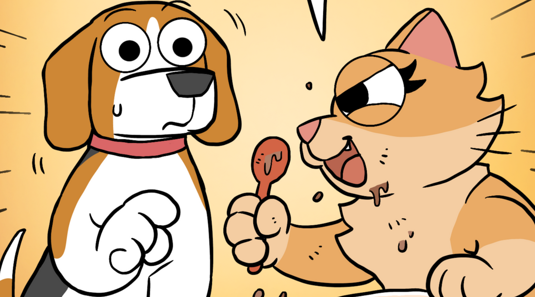 Bruno looks worried as a defiant Duchess waves her ice cream spoon at him