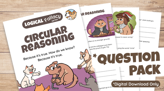 Circular Reasoning Question Pack with a dog being encircled by circular reasoning arguments