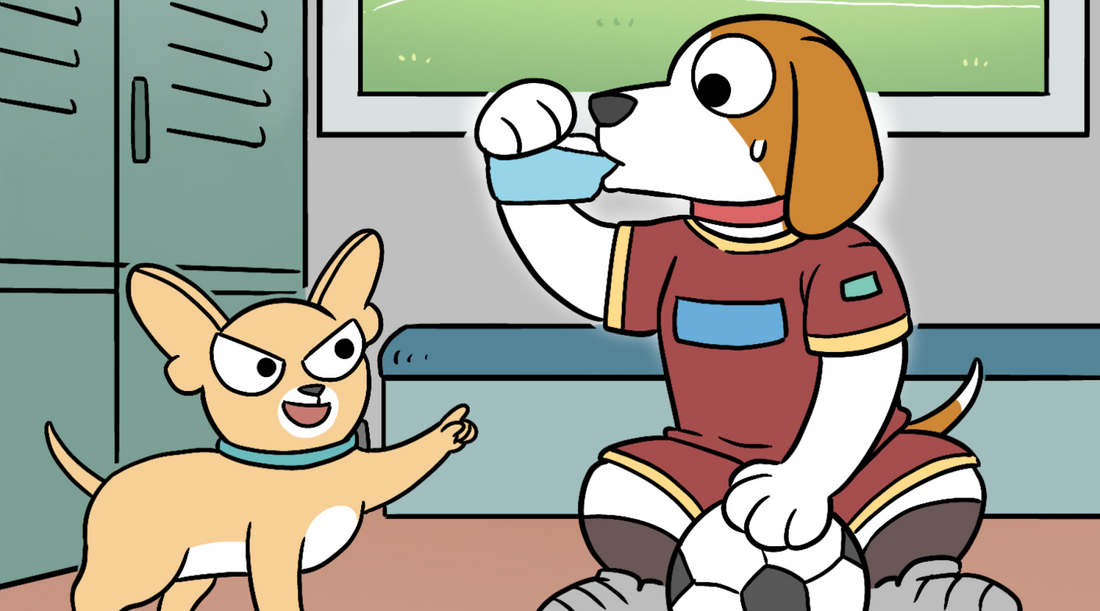 Gizmo tells Bruno the drink will make him faster than a cheetah before the big game