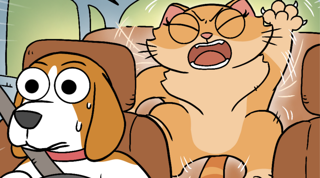 Duchess screams with rage in the back seat while Bruno sweats nervously behind the wheel