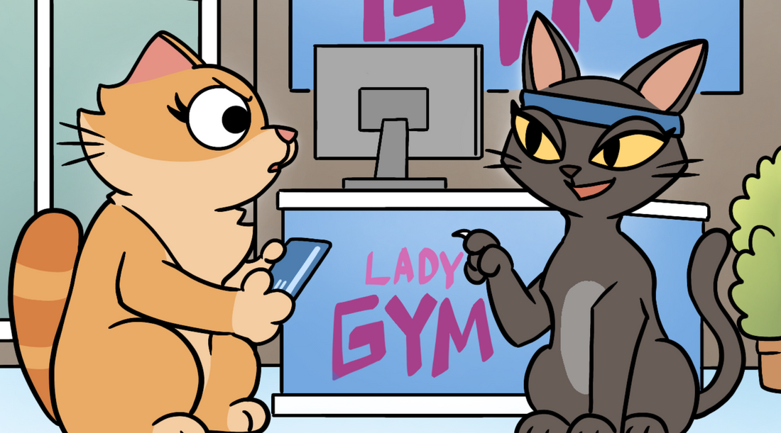 Duchess the cat at a gym trying to cancel her gym membership