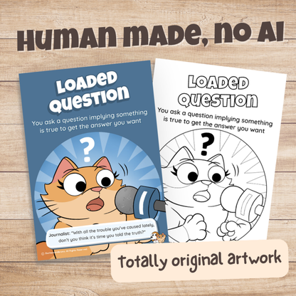 Loaded Question poster in colour and black and white, hand-drawn original artwork made without AI