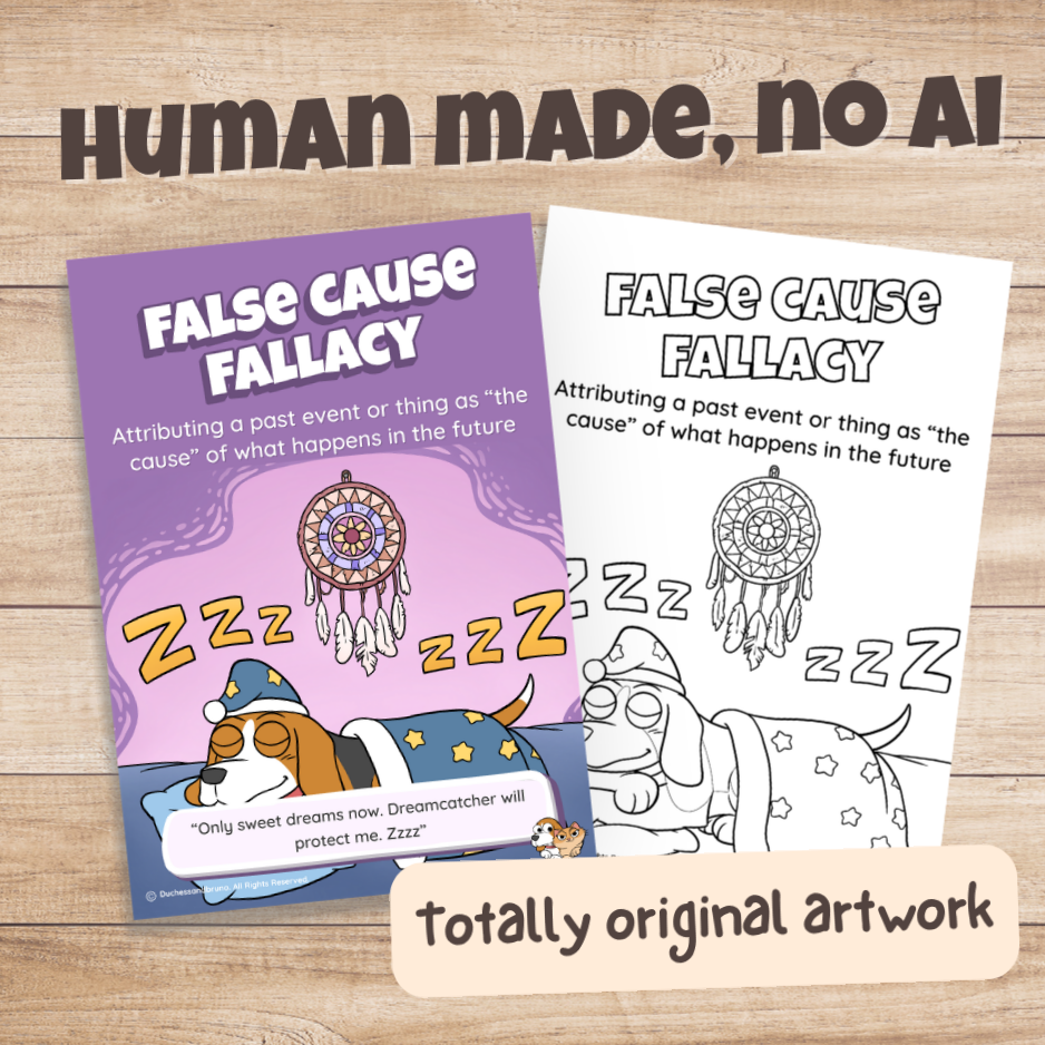 False Cause poster in colour and black and white, hand-drawn original artwork made without AI