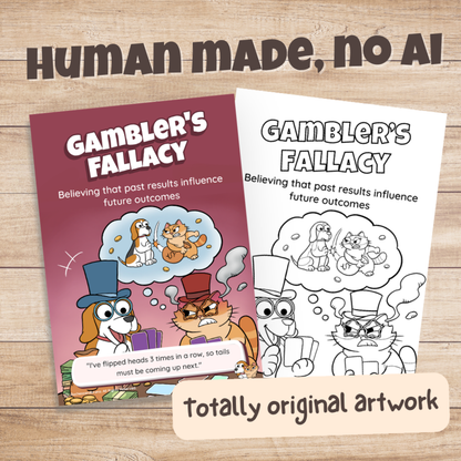 Gambler's Fallacy poster in colour and black and white, hand-drawn original artwork made without AI