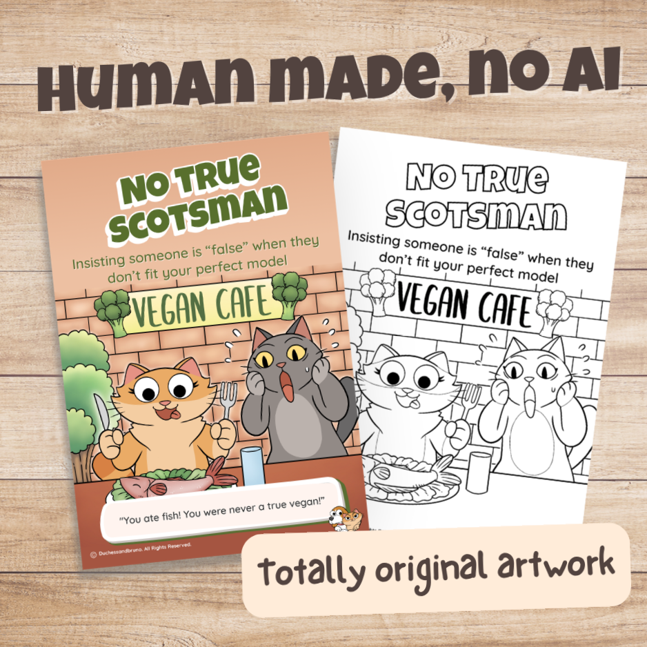 No True Scotsman poster in colour and black and white, hand-drawn original artwork made without AI