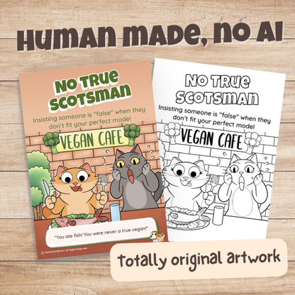 No True Scotsman poster in colour and black and white, hand-drawn original artwork made without AI