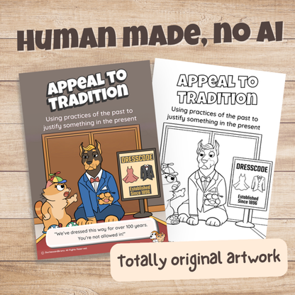 Appeal to Tradition poster in colour and black and white, hand-drawn original artwork made without AI