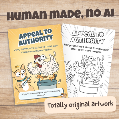 Appeal to Authority poster in colour and black and white, hand-drawn original artwork made without AI