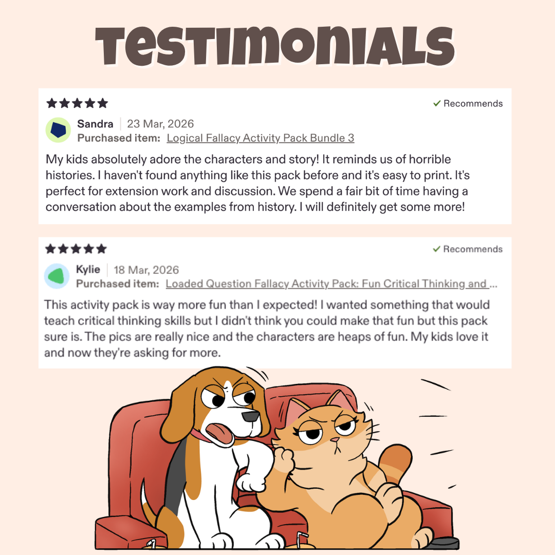 Five star teacher testimonials praising the characters, stories, and classroom discussion activities