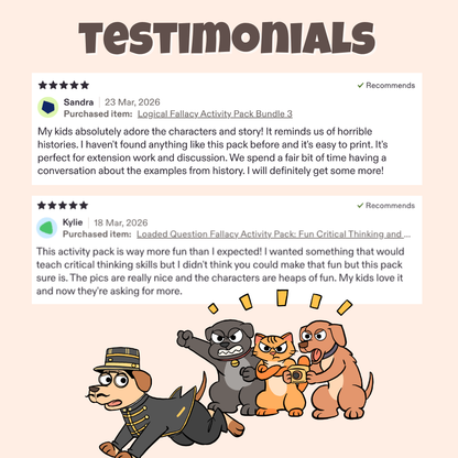 Five star teacher testimonials praising the characters, stories, and classroom discussion activities


