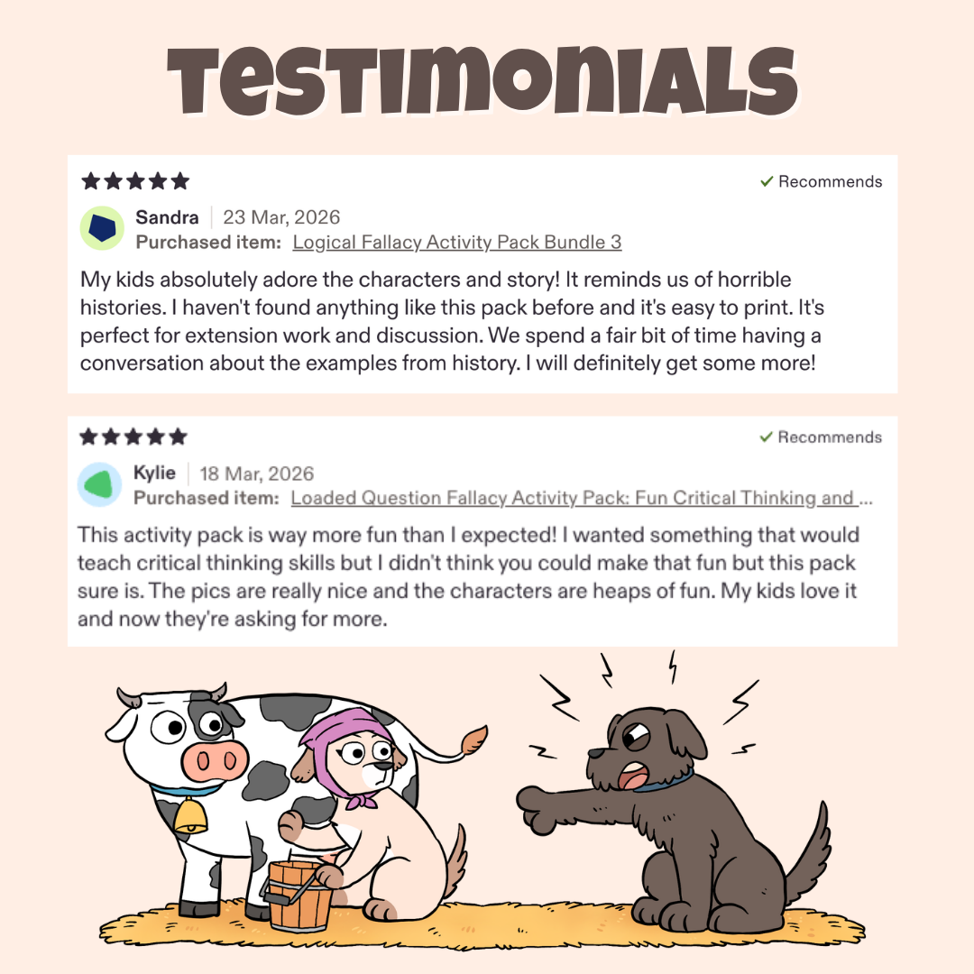Five star teacher testimonials praising the characters, stories, and classroom discussion activities