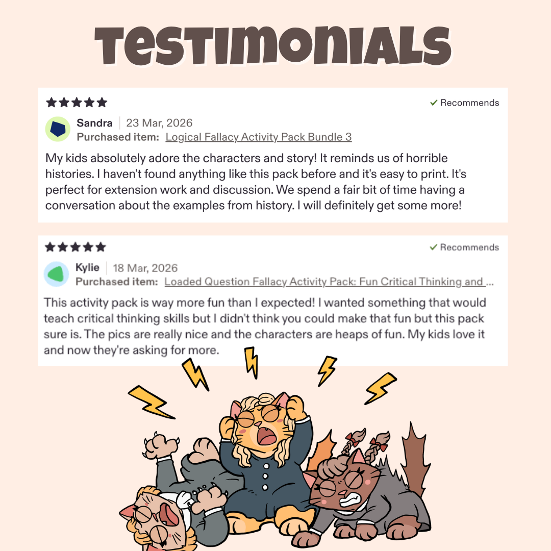 Five star teacher testimonials praising the characters, stories, and classroom discussion activities


