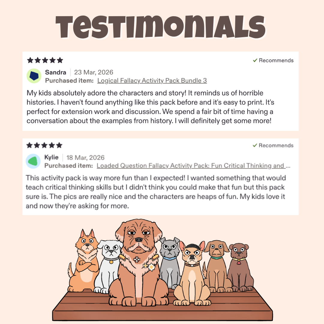 Five star teacher testimonials praising the characters, stories, and classroom discussion activities