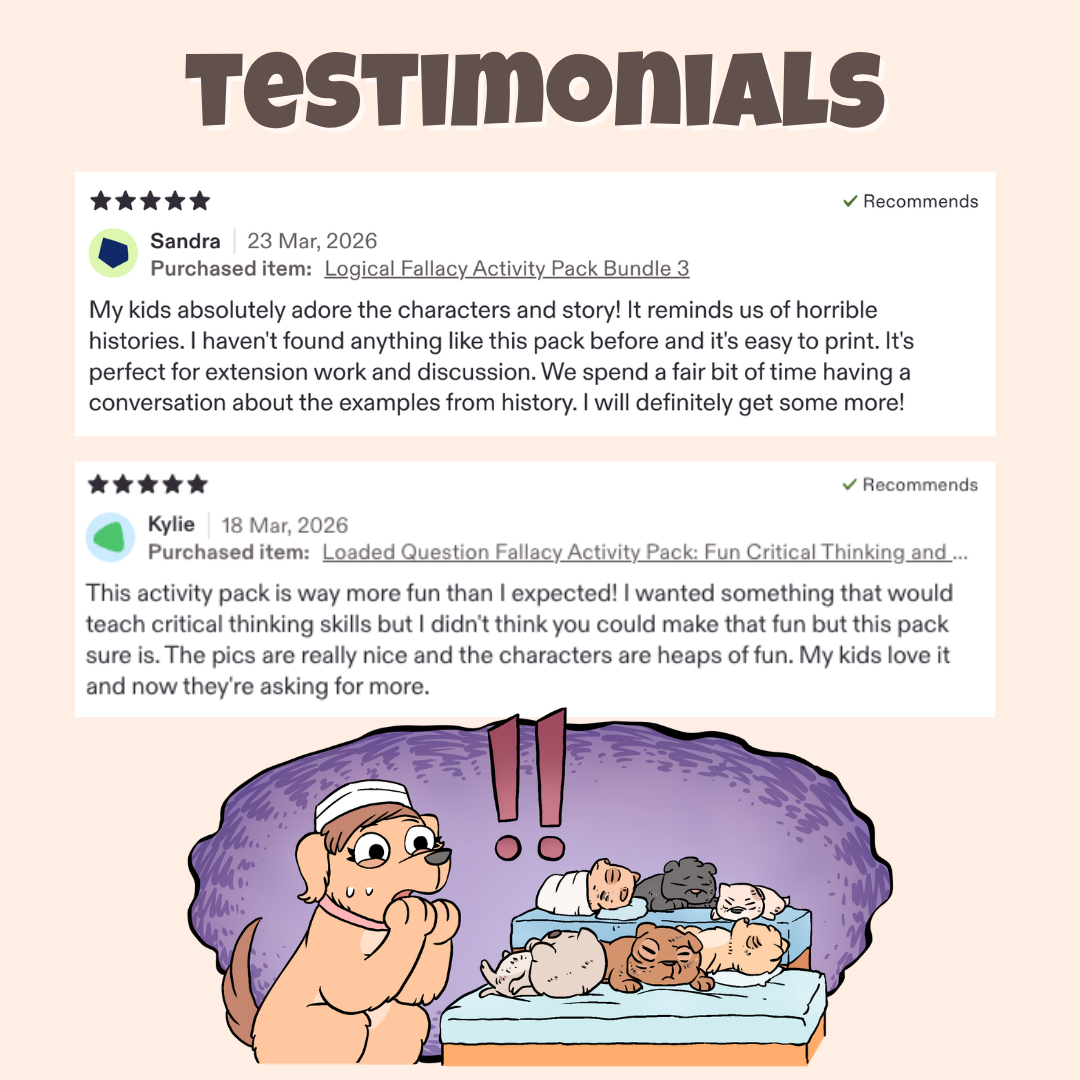 Five star teacher testimonials praising the characters, stories, and classroom discussion activities
