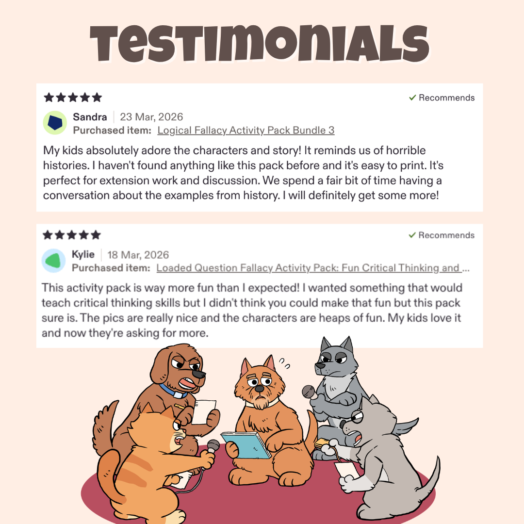 Five star teacher testimonials praising the characters, stories, and classroom discussion activities


