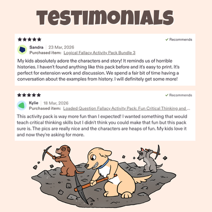 Five star teacher testimonials praising the characters, stories, and classroom discussion activities


