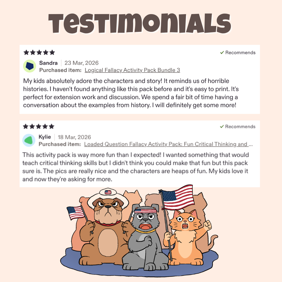 Five star teacher testimonials praising the characters, stories, and classroom discussion activities