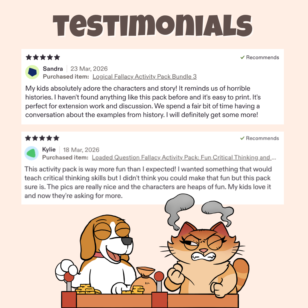 Five star teacher testimonials praising the characters, stories, and classroom discussion activities